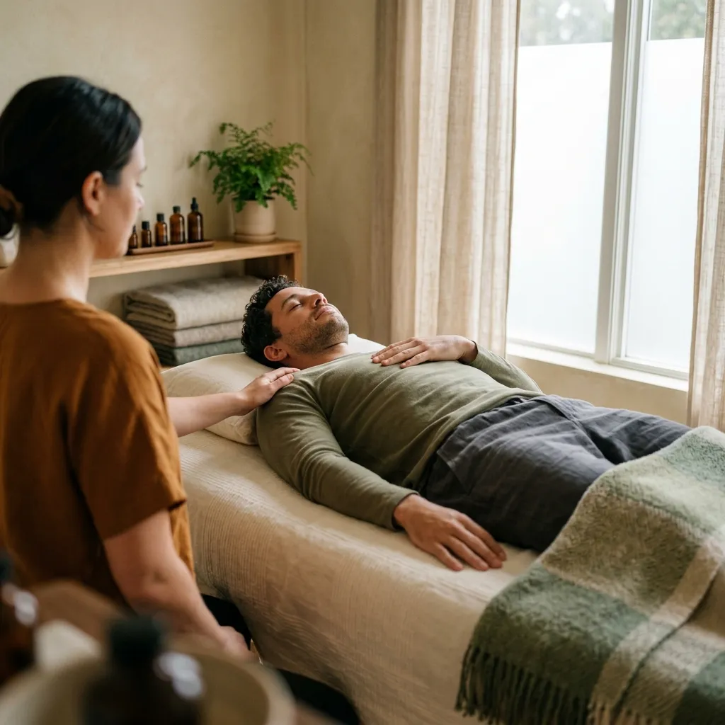 Sessão de terapia manual e toque terapêutico